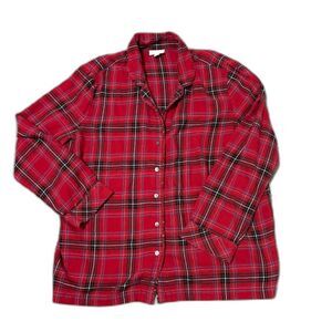 J. Jill Sleep Pajama Top L Red Plaid Long Sleeve Button Up Cozycore Loungewear